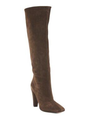 FABRIZIO CHINI Made In Italy Suede High Shaft Boots With Wrapped Heel
